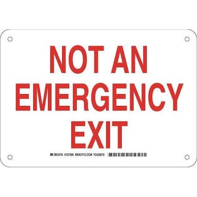 Brady 127296 Emergency Exit Sign, English, 10'' W, 7'' H, Aluminum, White