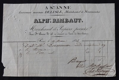 Rechnung PARIS 1834 RIMBAUT DELISLE illustrierter Tapetenhändler 57