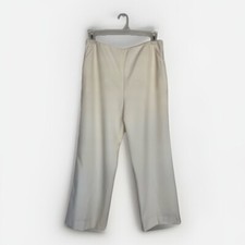 Oscar de la Renta Cream Wool Wide-Leg Pants, Unfinished Hem, Size 14