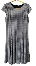 Jessica Howard Black Print Geometric design A-Line Midi Dress Sz 12, Office
