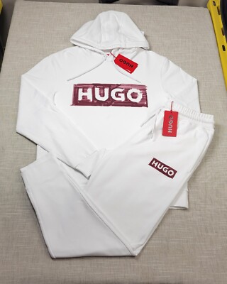 HUGO Boss Hoodie Jogger Pant Set Medium Men White Red