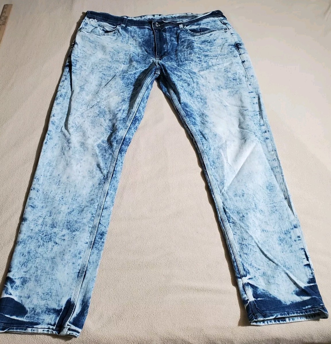 真*ー様 Sean John handpainted jeans Sean John Jeans Mens Sz 40x32 Tapered Denim Acid Wash Blue White