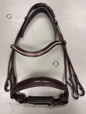 Halter Ego Brown Non-Patent Double Bridle w Rose Crystals. Size Full.