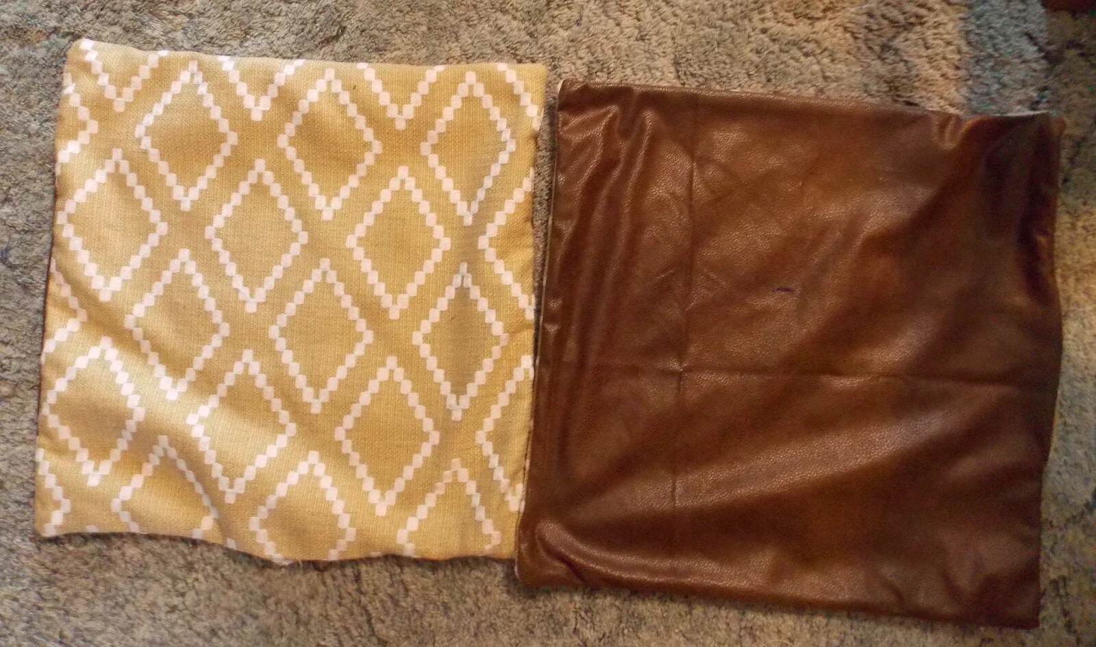 Pair of Gold White Brown Print Decorative Throw Pillows 20 x 20