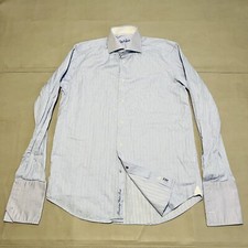 Robert Graham Blue Stripe French Roll Cuff Mens Button Shirt - 39/15.5/M-8331
