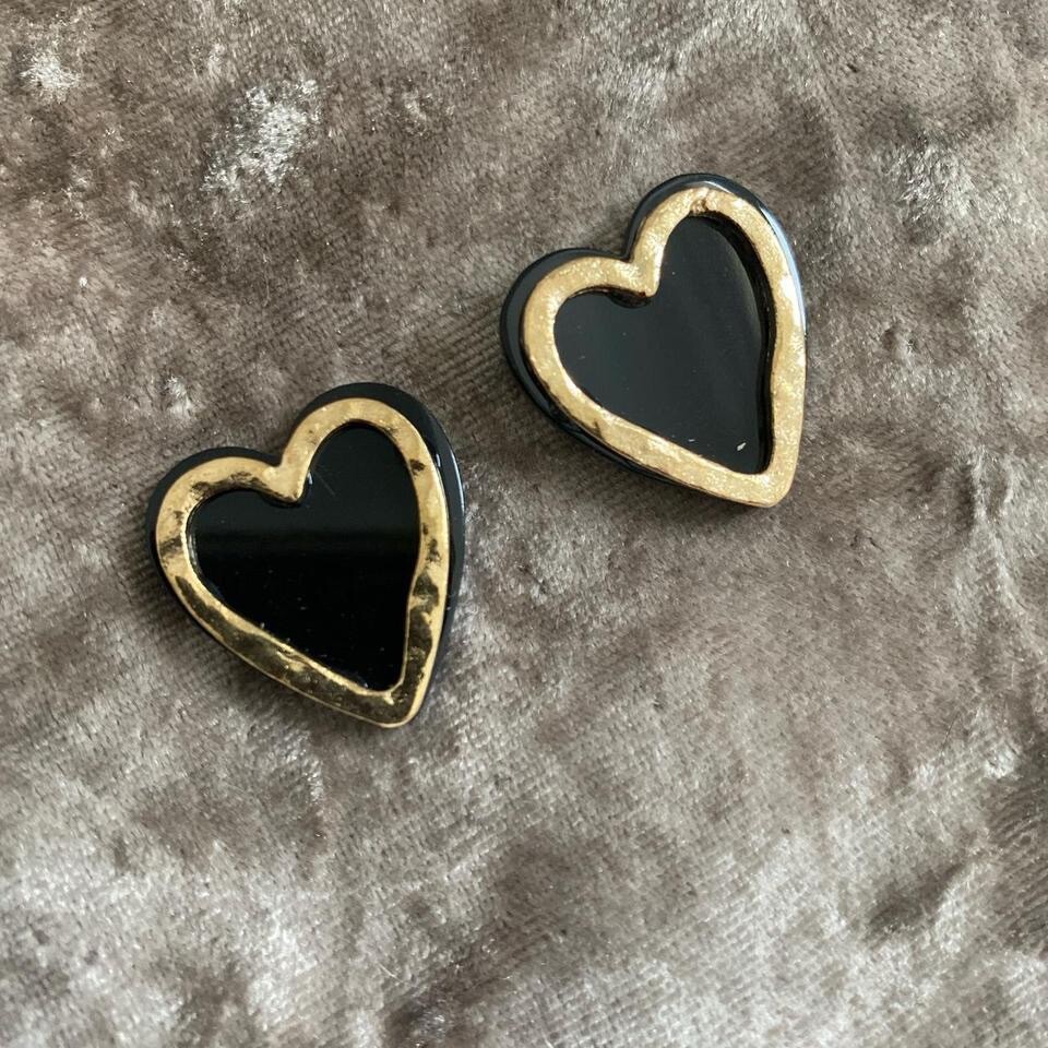 Zara Black & Gold Love Heart Earrings eBay