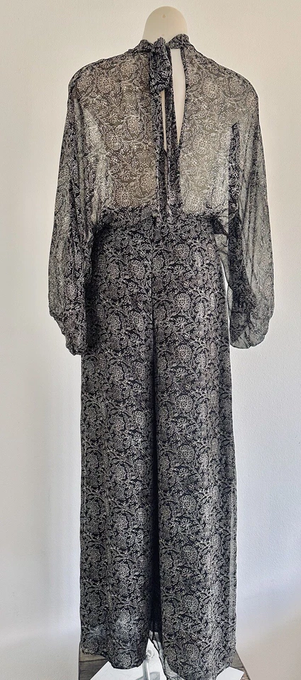 Zimmermann Anthrazit Blumen Seide Strampler Overall Weites Bein Transparent B... - Bild 2 von 4