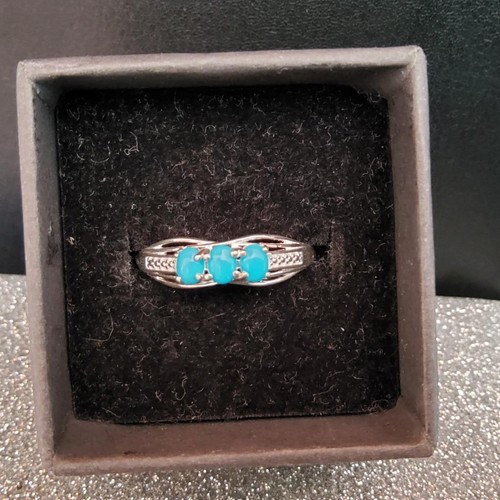 New Arizona Sleeping Beauty Turquoise 3 Stone Ring (P) in Sterling Silver 631 - Picture 2 of 12