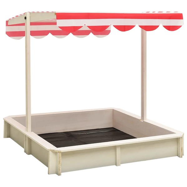 Sandkasten Mit Verstellbarem Dach Tannenholz Weiß Rot Uv-Schutz-image