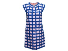 Blue & Light Pink Chanel Grid Patterned Tweed Dress Size FR 40