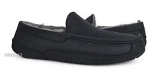 UGG Ascot Matte Leather Black Fur Slippers Mens Size 8 -NIB-