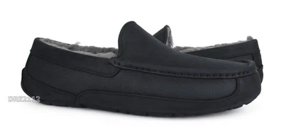 UGG Ascot Matte Leather Black Fur Slippers Mens Size 8 -NIB- - Image 1 of 4