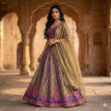 Sanskriti Vintage Purple Art Silk Unstitched Lehenga Hand Embroidery Zarizardozi