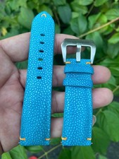 Size 22mm/20m, Leather/Skin Stingray Watch Strap Band Blue, Custom Strap