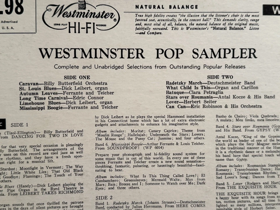 WESTMINSTER POP SAMPLER CHEESECAKE COVER CLASSICAL LOUNGE VINYL LP EX+ - Image 4 of 4