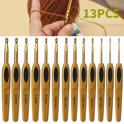 13PCS Ergonomic Crochet Hooks Set Soft Grip Handle Alloy Knitting & Weaving Tool