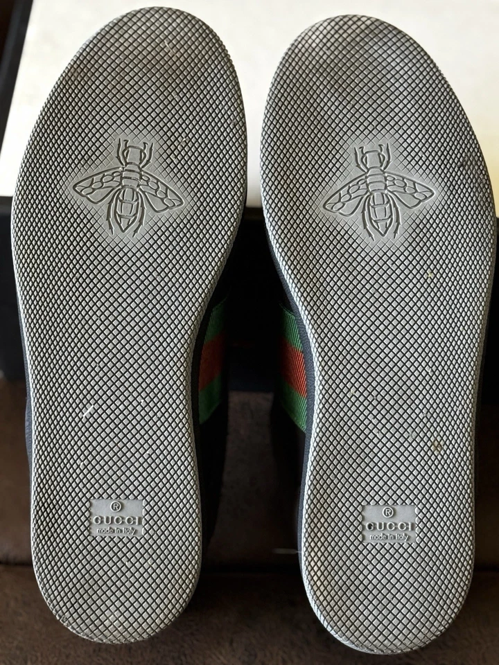 Gucci Web Accent Nubuck Sneakers Nubuck Low Top Sneakers Black Printed Used - Image 3 of 4