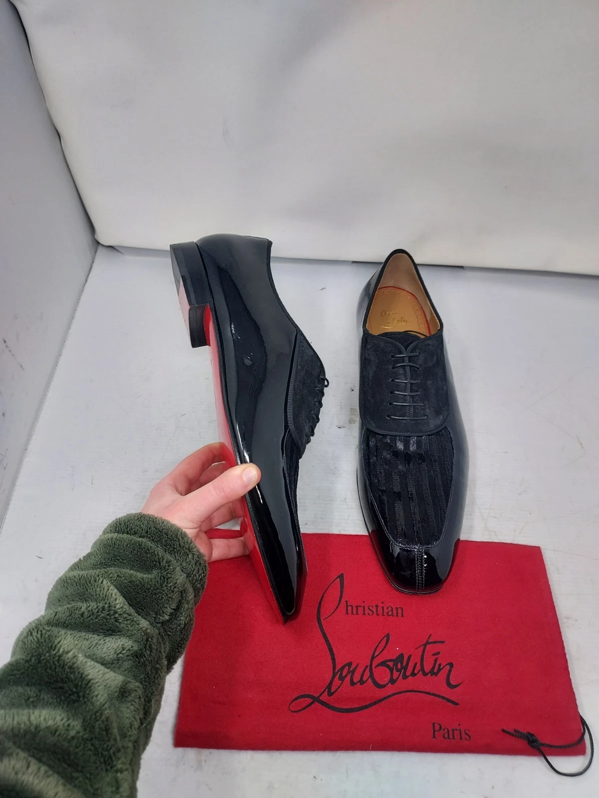 Christian Louboutin — Christian Louboutin MEN EU 46 US 13 NEW Black Lafitte Velvet Patent Striped Shoe
