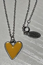Lisa Leonard Brave Love Yellow Heart Necklace Silver Tone Enamel Pendant 19”
