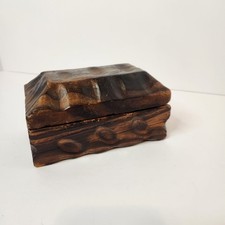 Hand Carved Wood Trinket Box W/Hinged Lid 6.5"x3.5"