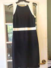 Talbots Dress 10 Black Ivory Colorblock Sheath Career Work Stretch Sleeveless