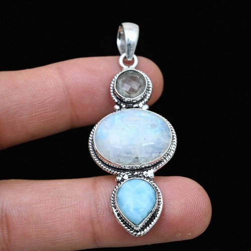 Rainbow Moonstone Gemstone 925 Sterling Silver Handmade Pendant Jewelry Gift For