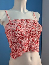 Rot-weiß geblümtes Crop Top - gekräuselt/S...