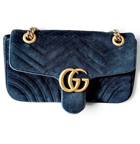 Gucci GG Marmont Small Shoulder Bag Velvet Black Gold Chain
