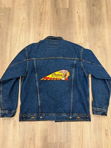 Wrangler Men’s L Blue Denim Trucker Jacket Motorcycle Embroidered Back Patch video thumbnail