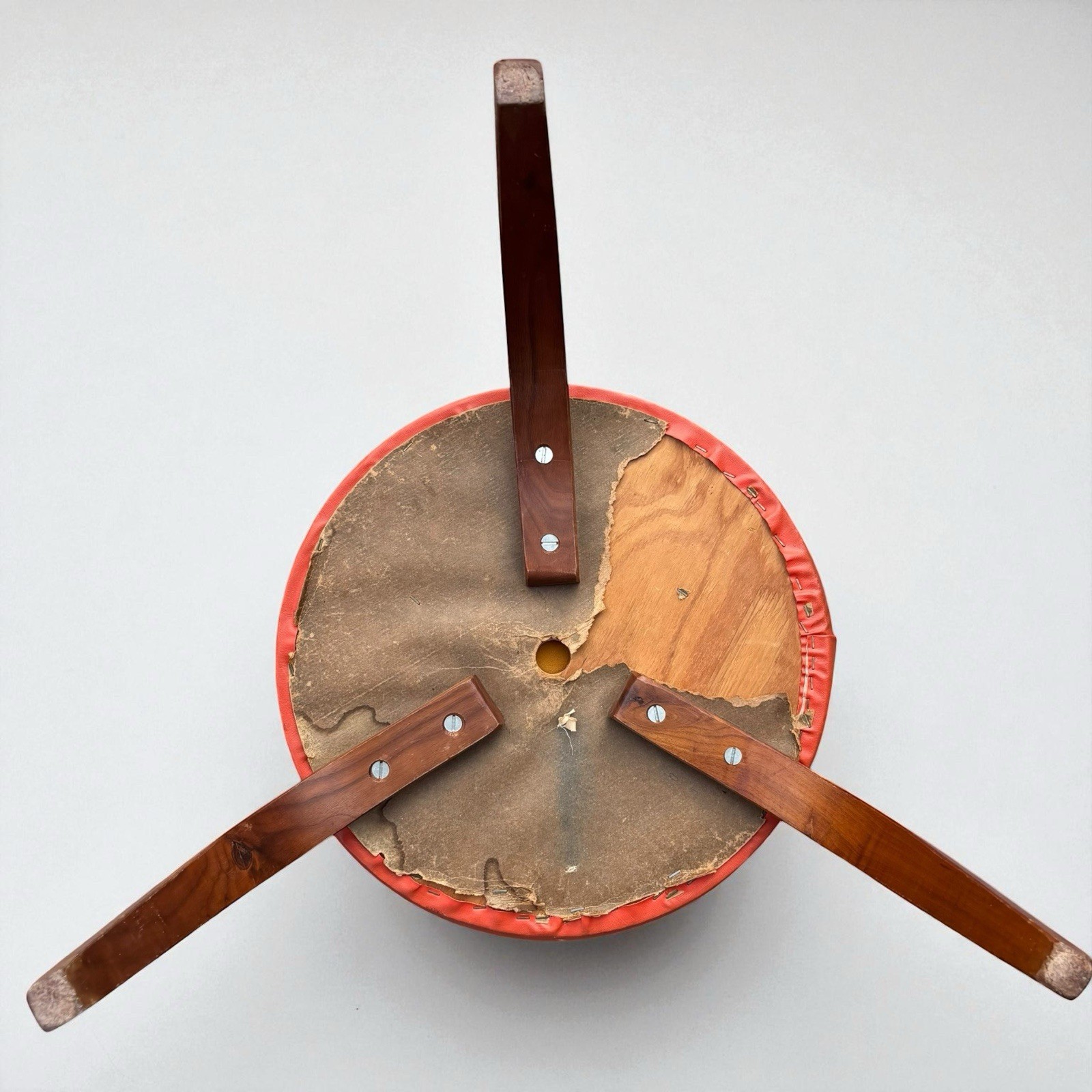 3 Vintage MCM Thonet Bentwood Nesting Stools Mid Century Stacking Orange Vinyl