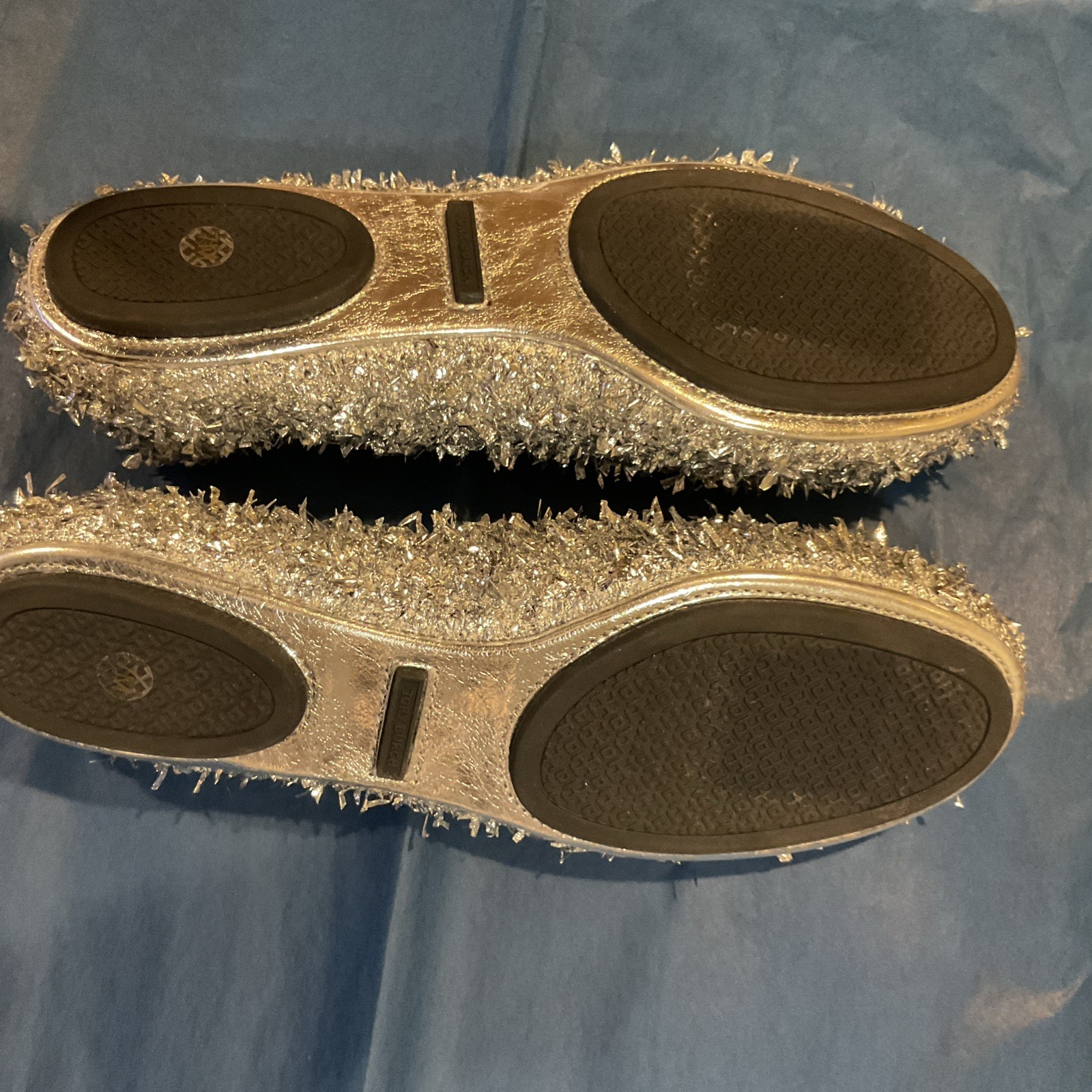 Tory Burch Minnie Travel ballet Flat In Silver Confetti Sz 7M New Without Box thumbnail 5