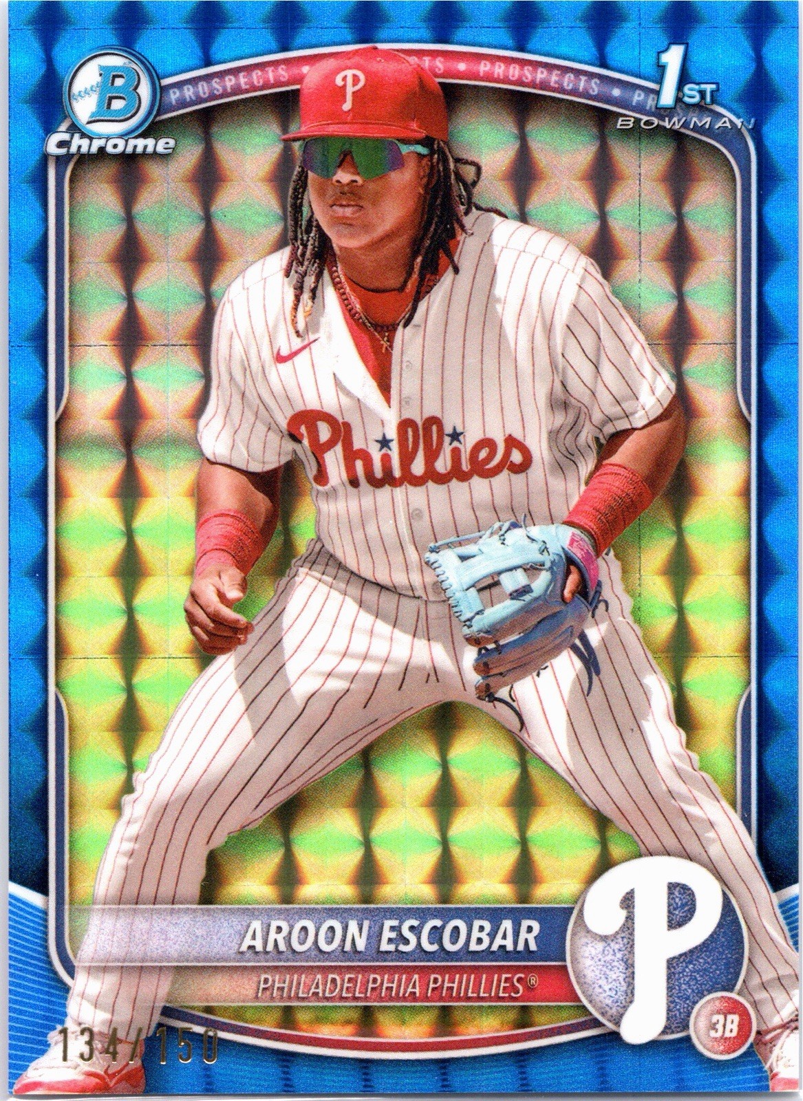 2025 Bowman Chrome AROON ESCOBAR Phillies Blue Geometric Refractor 1st SP /150
