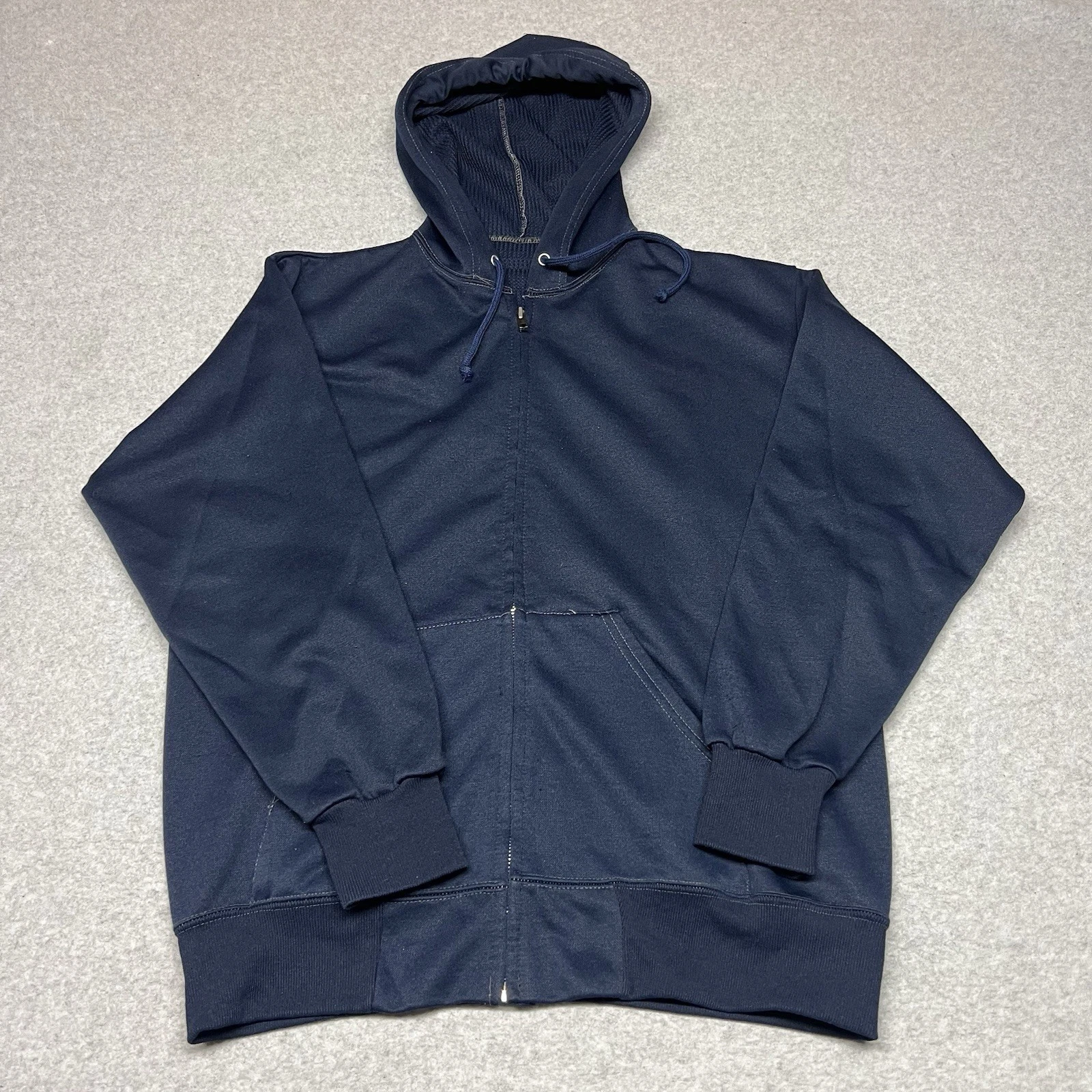 Vintage Waffle Thermal Lined Zip Up Hoodie Jacket Men’s Large 80s Blue
