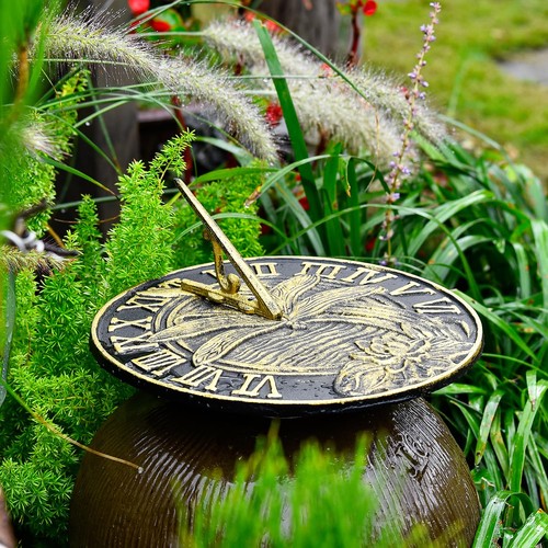 Cast Iron Dragonfly Sundial, 10 Inch Dia Vintage Sun Dial Dragonfly & Lotus D... - 第 6/7 張圖片