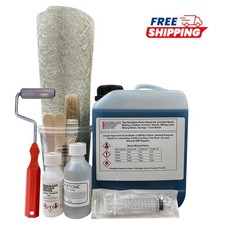 Fibreglass Repair Kit 1kg Lloyds Resin + Acetone 10 Sq Ft Mat + Consolidator