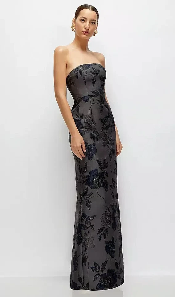 Alfred Sung Metallic Floral Jacquard Strapless Sheath Gown Size 18 $275 D877NGM - Image 2 of 3
