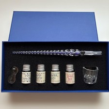 purple glass pen and ink set 3c87a5