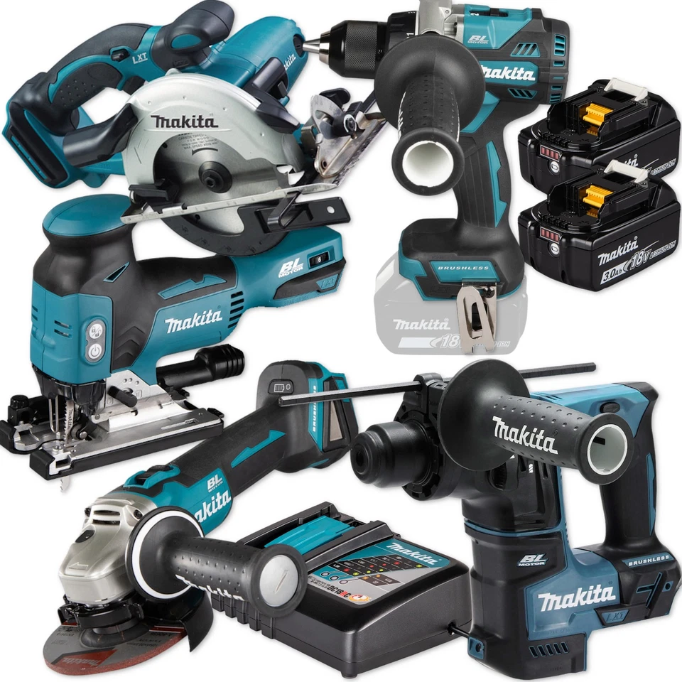 Makita Combo-Set 18V Akku-Winkelschleifer DGA504 DHR171 DSS501 DJV181 DDF492