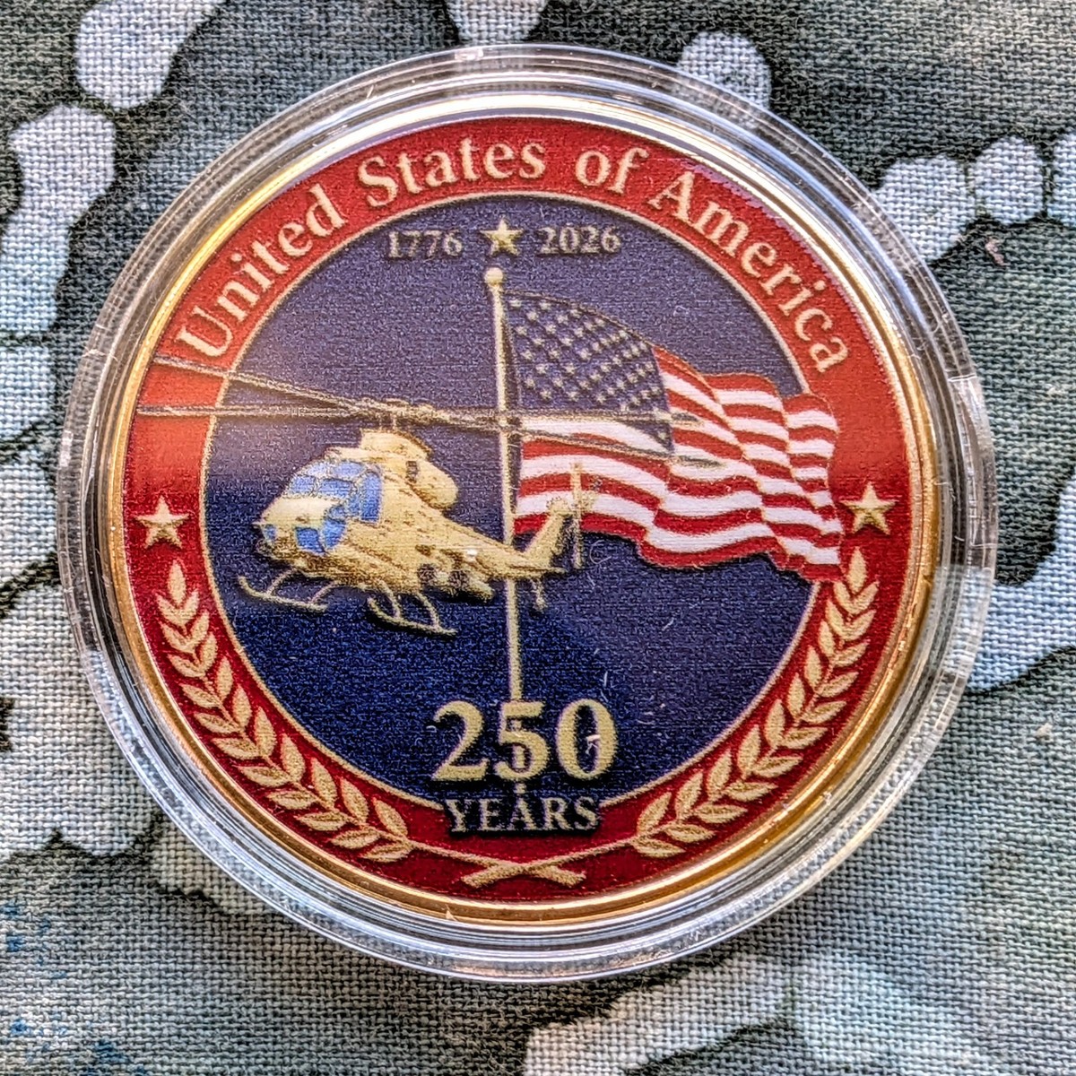 250th Anniversary USA Helicopter and Flag 1oz Metal Challenge Coin