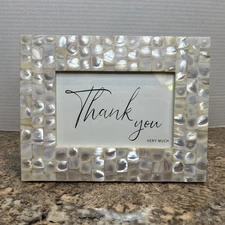 Vtg Handmade Mother Of Pearl Tile Mosaic Cement Picture 4x6" Photo 9x7" Frame