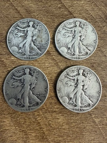 4 Walking Liberty 90% SILVER Half Dollar 1943,1944,1945,1945 ; 1.447 Troy Oz Lot