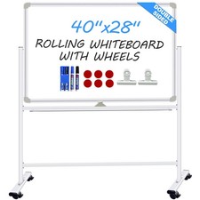 40"x28" Mobile Dry Erase Whiteboard Double-Sided Magnetic Board with Stand