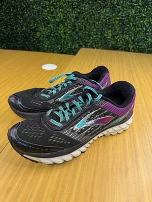 Brooks Women's US 11 Wide Ghost 9 Lace Up Running Sneakers Black Purple Teal