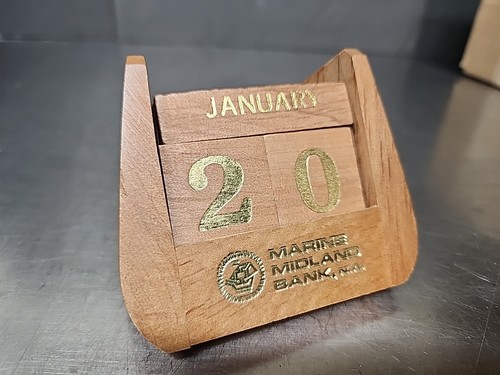 Vintage Marine Midland Bank Desk Calender Wooden