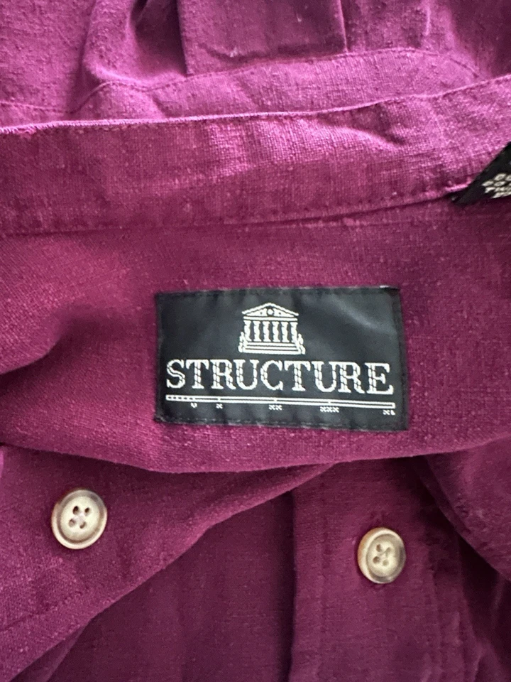 VTG Y2K Structure Men’s Loose Fit 100% Rough Silk Plum L/S Button Down Shirt - Image 2 of 4