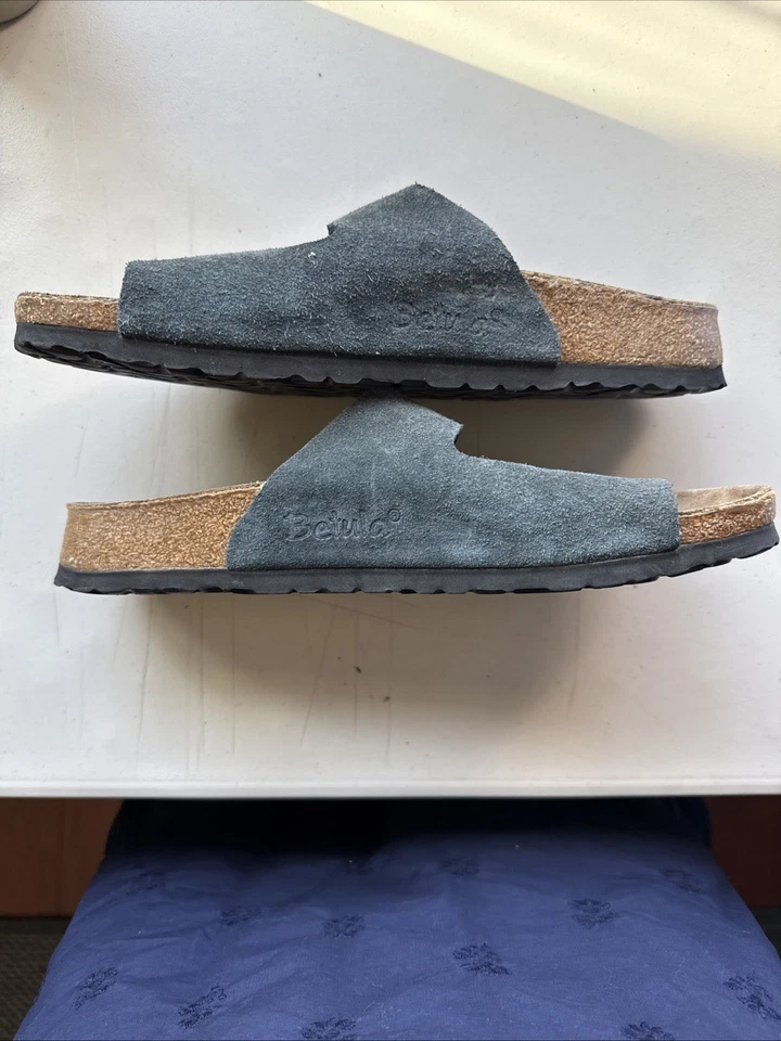 Sandalias Betula Birkenstock Doble Correa Gamuza Cuero Corcho Cama Azul Talla 42/11 Foto 2 de 4