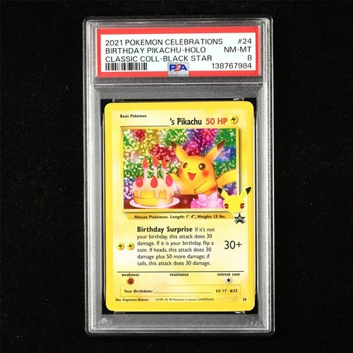 PSA 8 NM-MT 2021 Pokemon ENG Birthday Pikachu #24 Holo