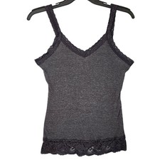 Maurices Cami Tank Top Womens Large Gray Lace Trim Ribbed Knit V-Neck Sleeveless