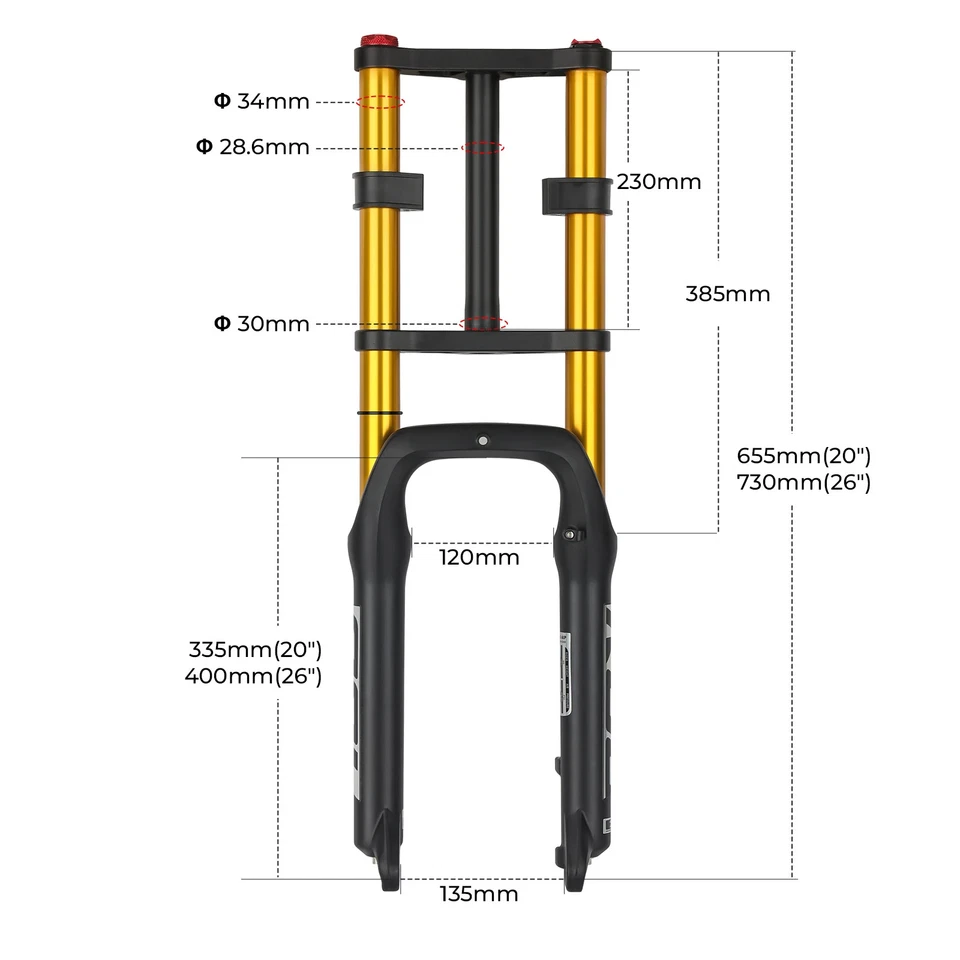 Horquilla delantera doble hombro Snow Fat Bike 20/26 pulgadas MTB E-bike Foto 2 de 4