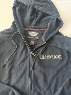 Harley Davidson Black Cotton Embroidered Logo Full Zip Hoodie Jacket Men s L